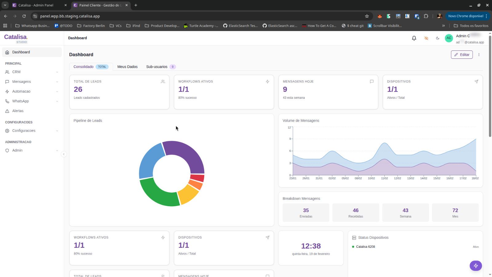 Dashboard do Catalisa Studio
